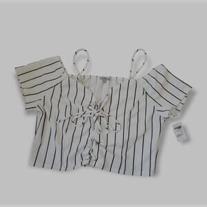 Charlotte Russe White/black Striped Crop Top - Size XL